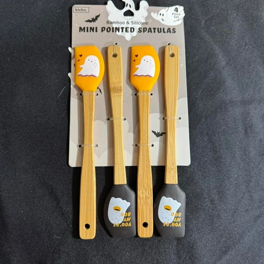 Halloween Bamboo and silicone mini pointed spatulas in orange and black NEW